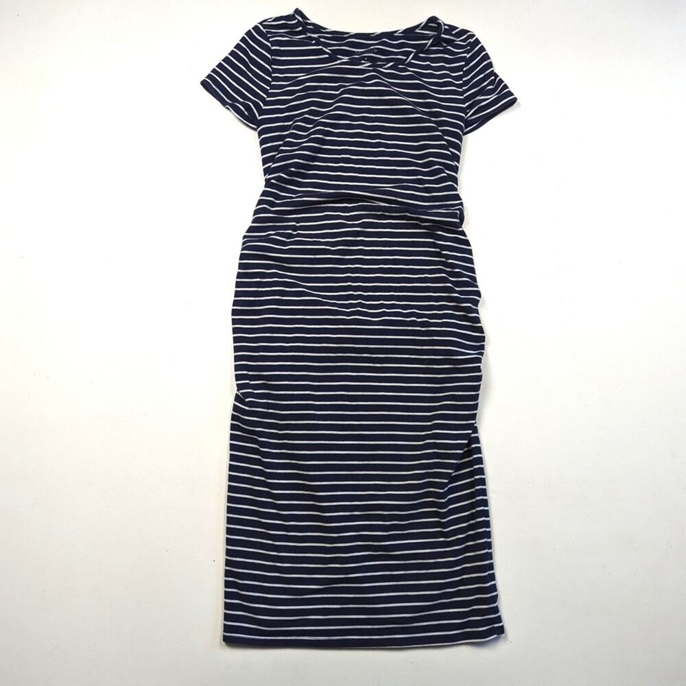 Isabel Maternity T-Shirt Dress Women's Size Small Navy Stripe Midi